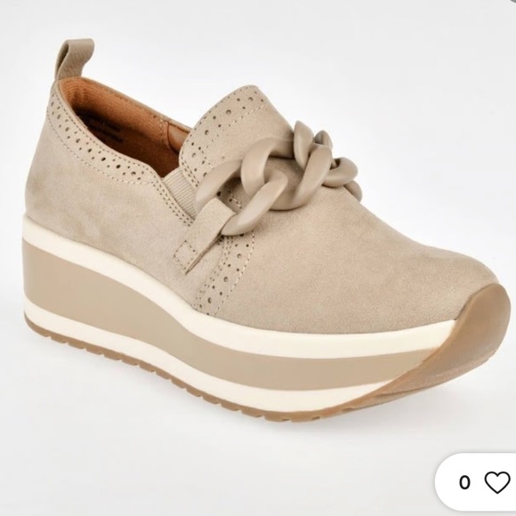 Mad Love Shoes - Mad Love Taupe Platform Slip-On Sneakers with Chain Accent